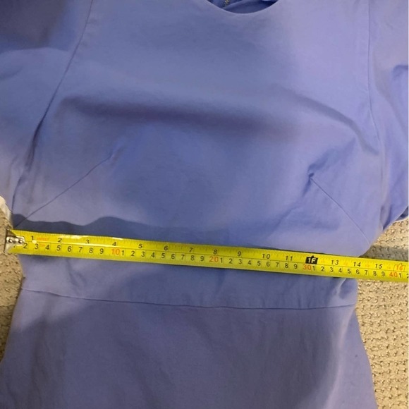 Pearl by Lela Rose Purple White Flutter Sleeve Sheath Dress Size 6 - Picture 9 of 13